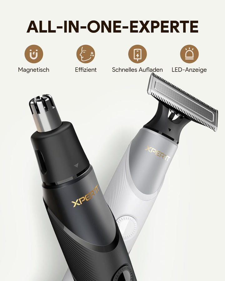 Xpert T Magnetisch Rasierer Herren Elektrisch mit Etui, Unisex Barttrimmer mit Nasenhaartrimmer, Ver