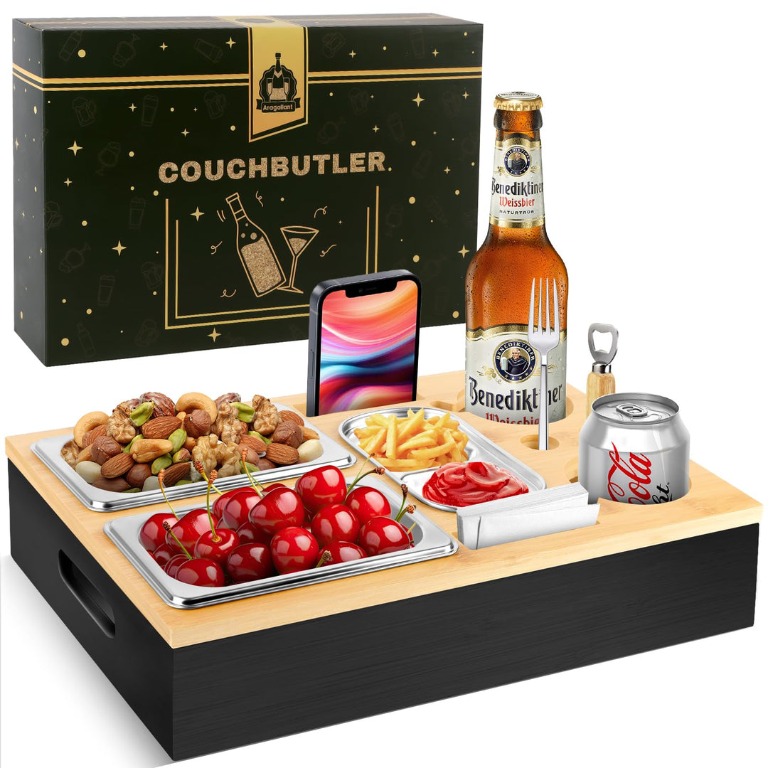 Herenear Couchbar, Snackbox Sofatablett, Couch Bar mit Geschenkbox, Snackspender mit Snackschale, Ge