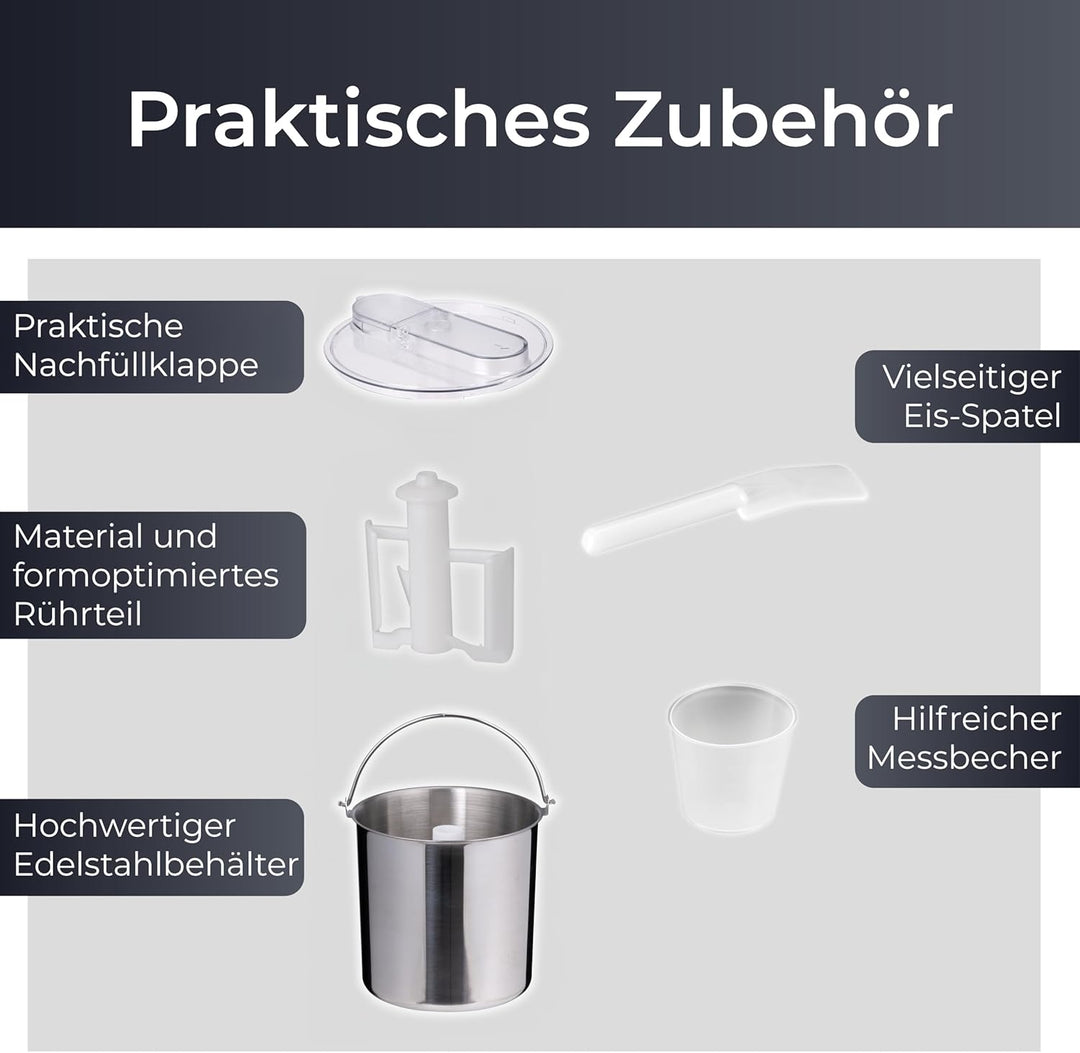 KLAMER 3-in-1 Eismaschine, Slush Maschine & Joghurtbereiter 1,5 L, 150 W Eiscrememaschine aus Edelst