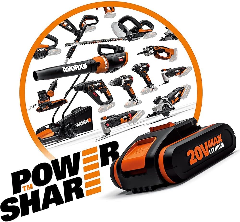 WORX WA3601 PowerShare Akku mit Ladegerät Set - 20V 2000mAh Li-Ion Akkubatterie & Akku Ladestation -