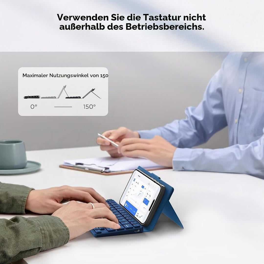 CACOE Bluetooth Tastatur mit Ständer, Mini Tastatur für Handy, Ultraflache Tragbare, Faltbare, Dual-