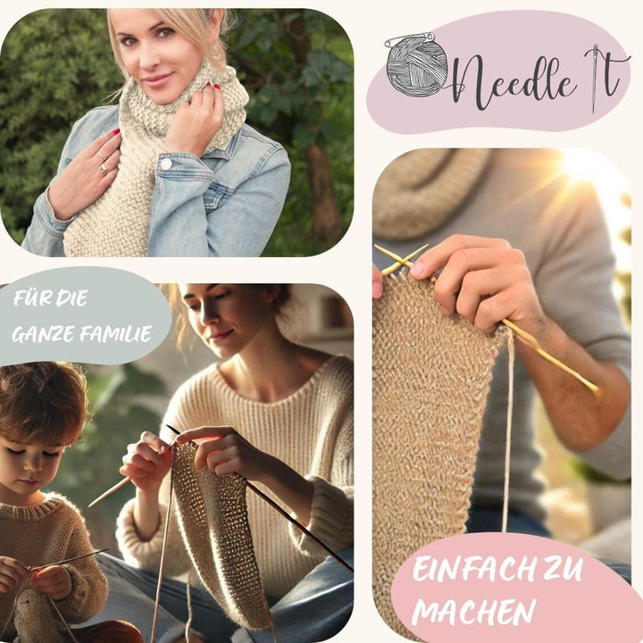 Needle It® - Komplettes Strickset für Anfänger mit Stricknadeln - Strickschal aus Wolle - Geschenkid