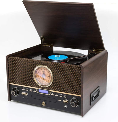 GPO Chesterton DAB Plattenspieler Retro 7-in-1 Musikcenter mit Vinyl Plattenspieler, CD-Player, USB,