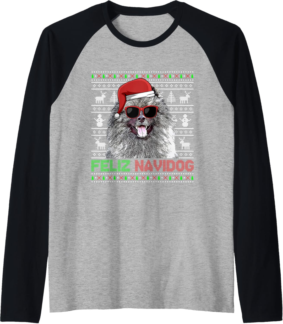 Keeshonden Dog Feliz Navidog Lustige Weihnachten Raglan