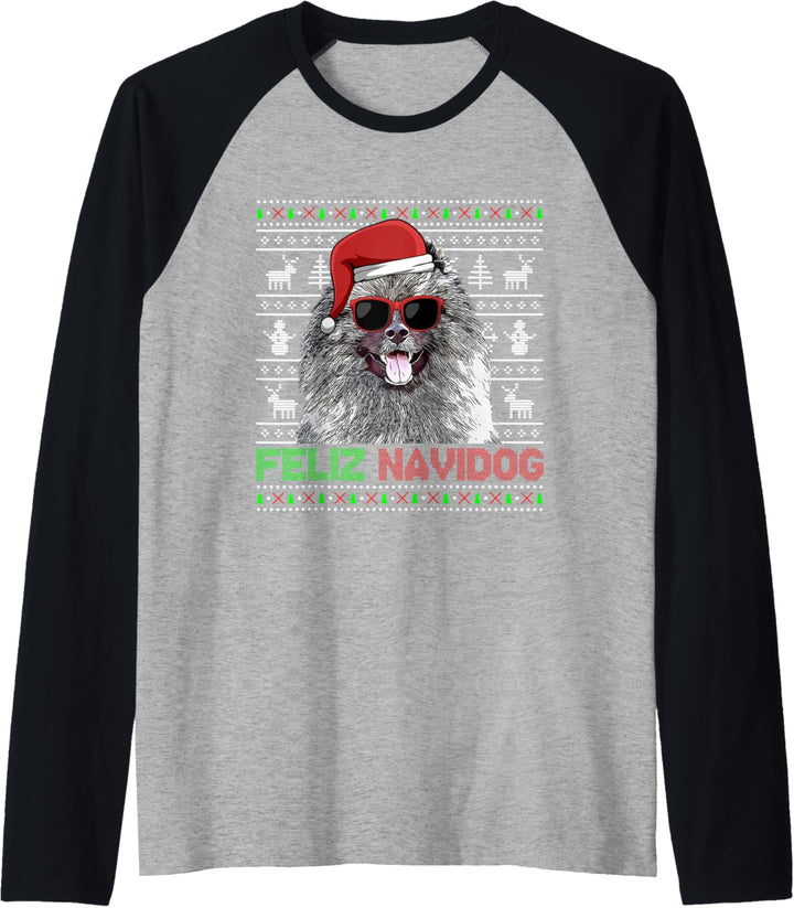 Keeshonden Dog Feliz Navidog Lustige Weihnachten Raglan