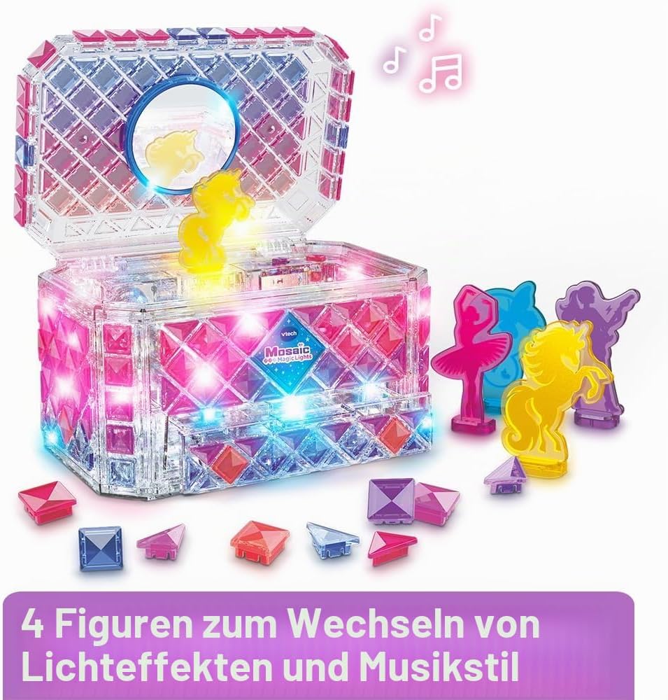 VTech - Mosaic Magic Lights Schmuckschatulle – Mosaik-Set für Kinder – personalisierbare Geheimnisbo