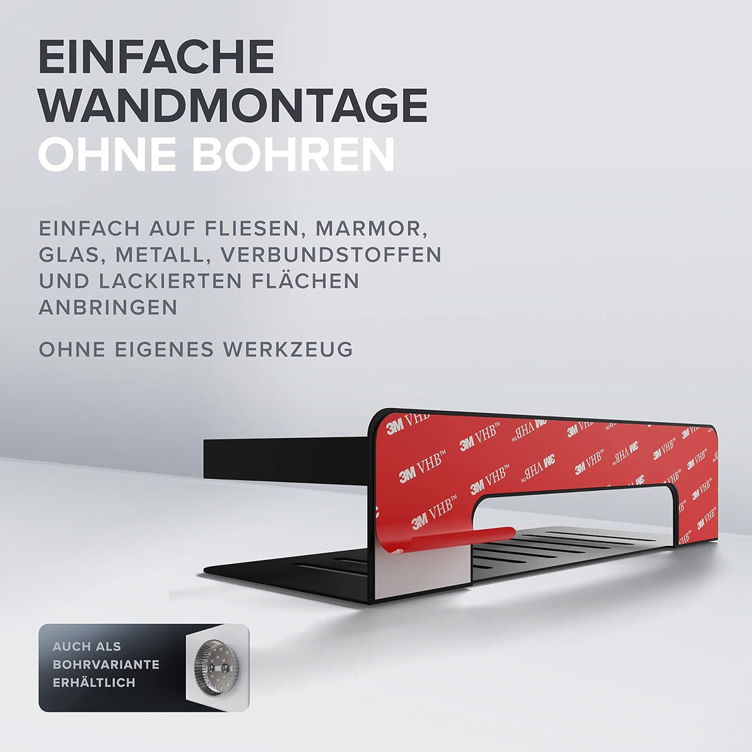 Duschkorb Hinnoya | rechteckig | schwarz matt | Edelstahl | ohne Bohren | zum Kleben | Duschablage |
