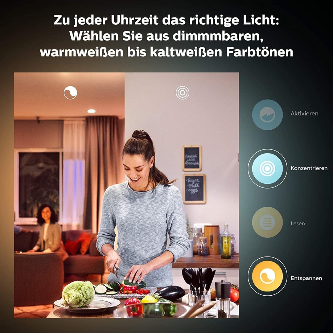 Philips Hue White Ambiance E27 LED Leuchten 4-er Pack, 4x800, dimmbare LED Lampen für das Hue Lichts