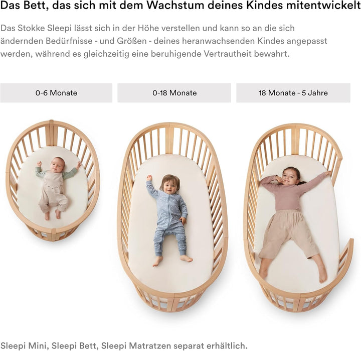 Stokke Sleepi Mini Spannbetttuch, Fans Grey - Weiche Bettwäsche für süsse Träume - Passend für die o