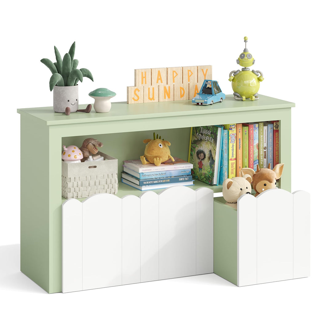 YOUDENOVA Kinderregal mit 3 Boxen &amp; Rollen, 102,2x33x61,5 cm Premium Spielzeugaufbewahrung und Büche