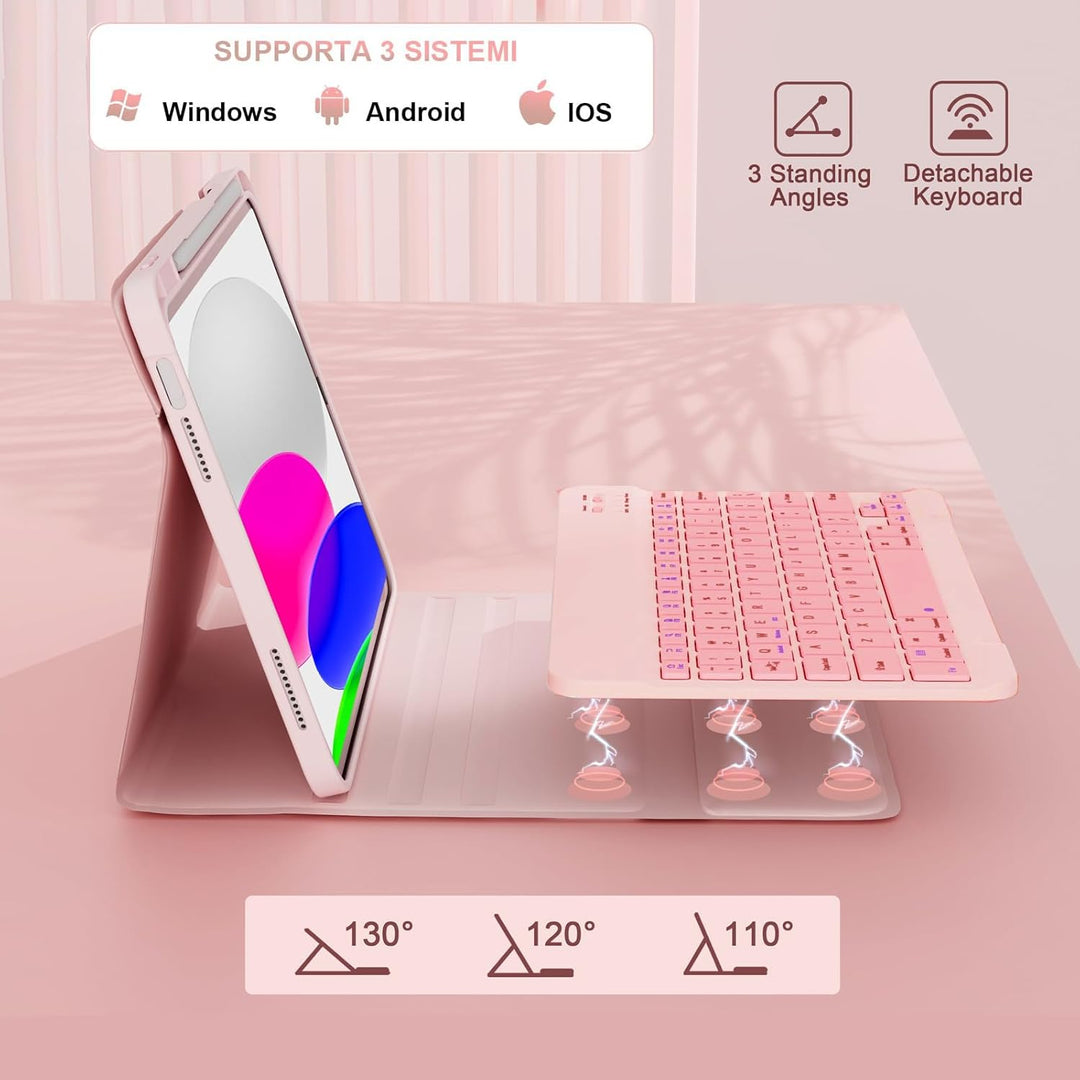 Hülle Tastatur für iPad (A16) 11./10. Generation (2025/2022), (11/10.9 Zoll) - QWERTZ, Beleuchtete,