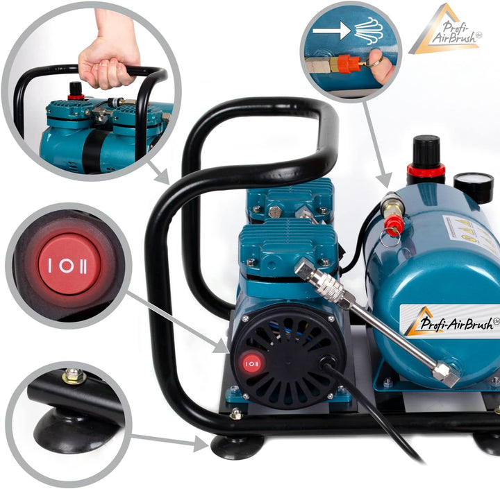 Airbrush Kompressor Duo-Power Efficient - Das Airbrush-Kit mit Doppel/Zweizylinder mit Schutzgehäuse