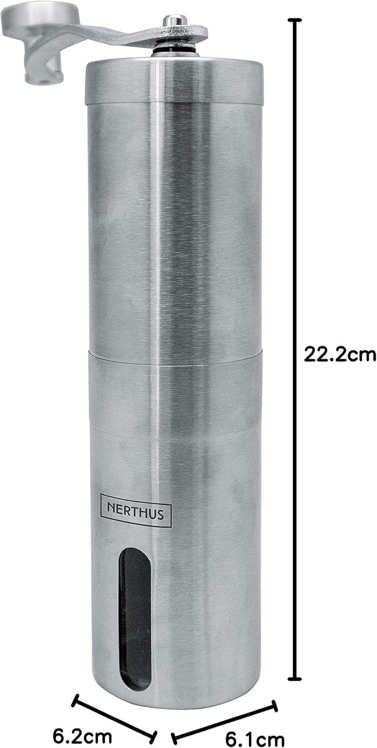 NERTHUS FIH 809 - Manuelle Kaffeemühle aus Edelstahl mit verstellbaren Keramikmahlen - Kompakte Grös