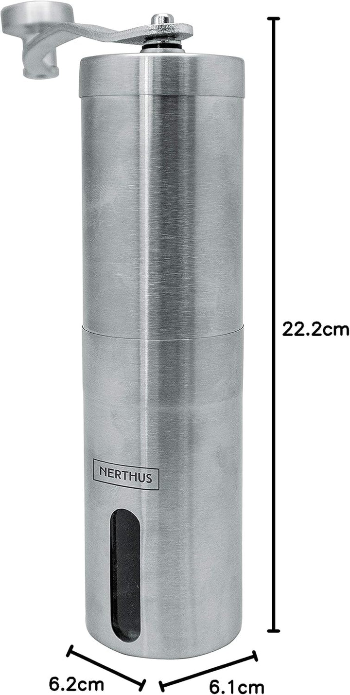 NERTHUS FIH 809 - Manuelle Kaffeemühle aus Edelstahl mit verstellbaren Keramikmahlen - Kompakte Grös