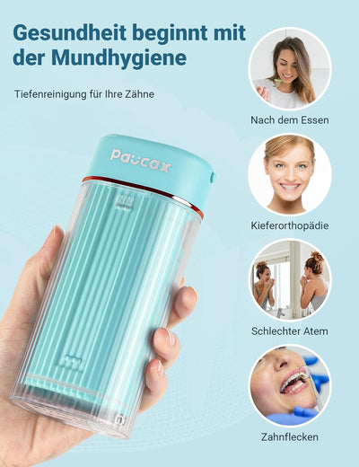 CARER BEAUTY professionelle Munddusche für unterwegs mit 3 Modi und 6 Düsen IPX7 Munddusche kabellos