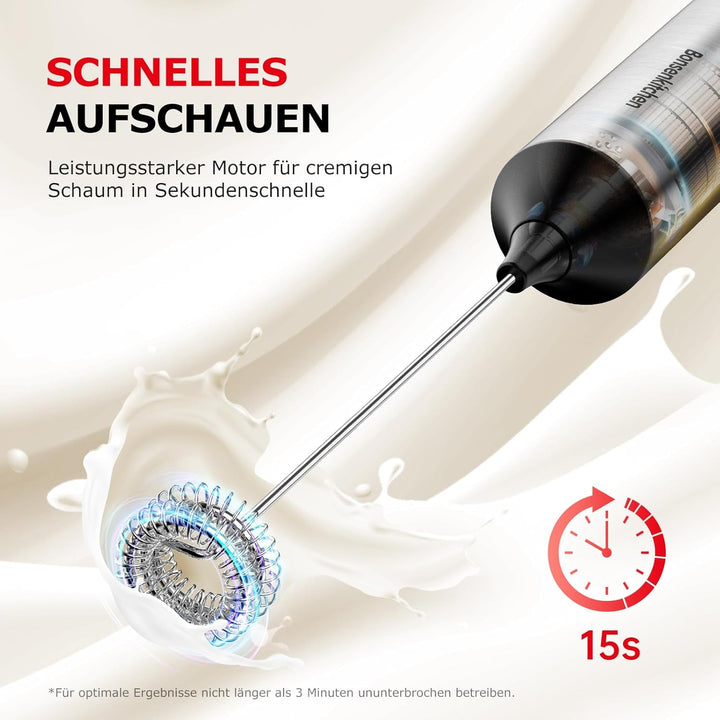 Bonsenkitchen Wiederaufladbarer Handmilchaufschäumer mit Ständer, 3-Geschwindigkeiten elektrischer M