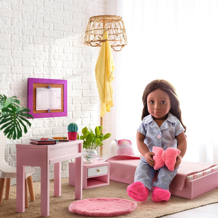 Our Generation - OG Sweet Snuggles Schlafzimmerset - Puppenhausmöbel - Plattformbett & Nachttisch -