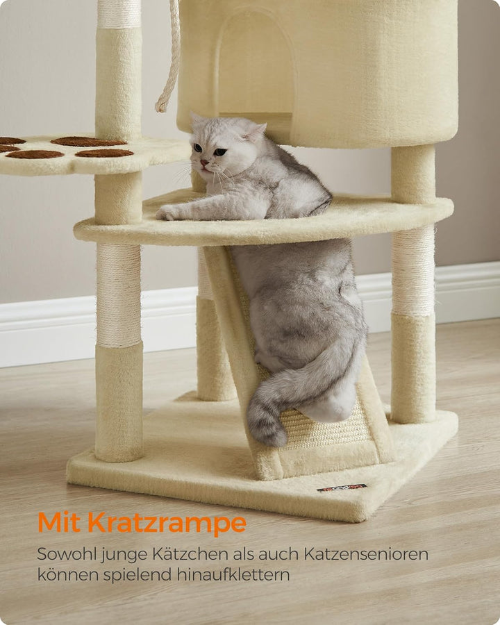 Feandrea Kratzbaum, Katzenbaum niedlich, mit Plattform, Höhle, Kratzrampe, mehrstöckig, Katzenkratzb