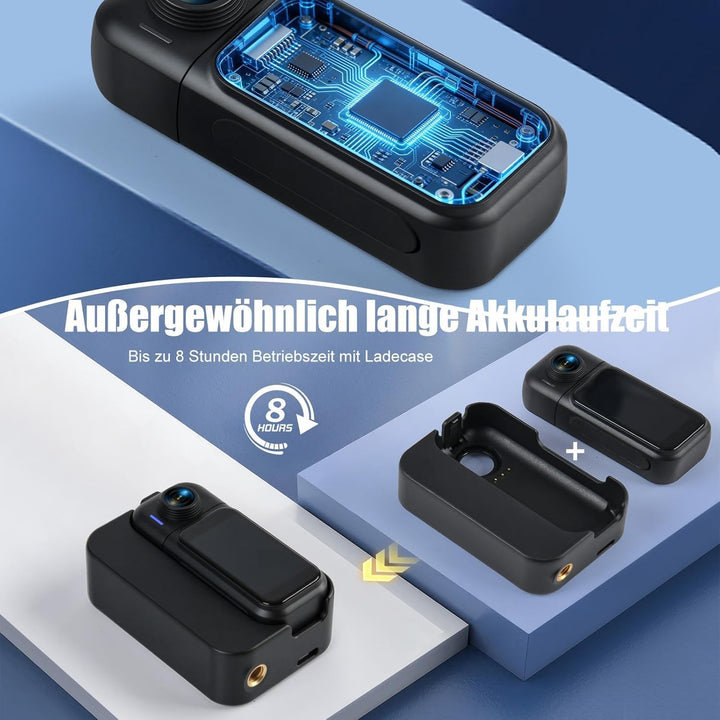 Action Cam Mit Touchscreen, 8-Stunden-Akku, Mini POV Bodycam, Wasserdicht 30M, 120° Weitwinkel, WLAN