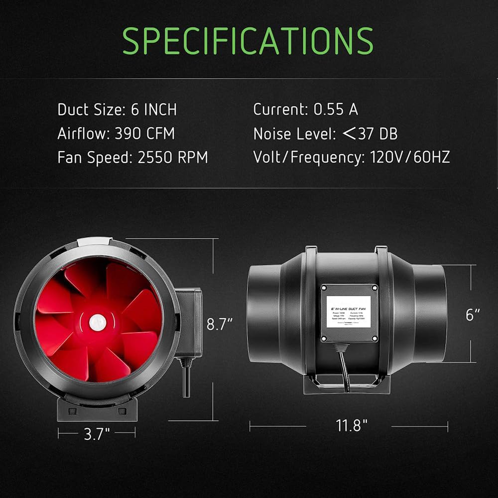 Rohrventilator 150 mm Anschluss 52 Watt Grow Fan Lüfter Abluft Gebläse für Growzelte Industrie Lüftu