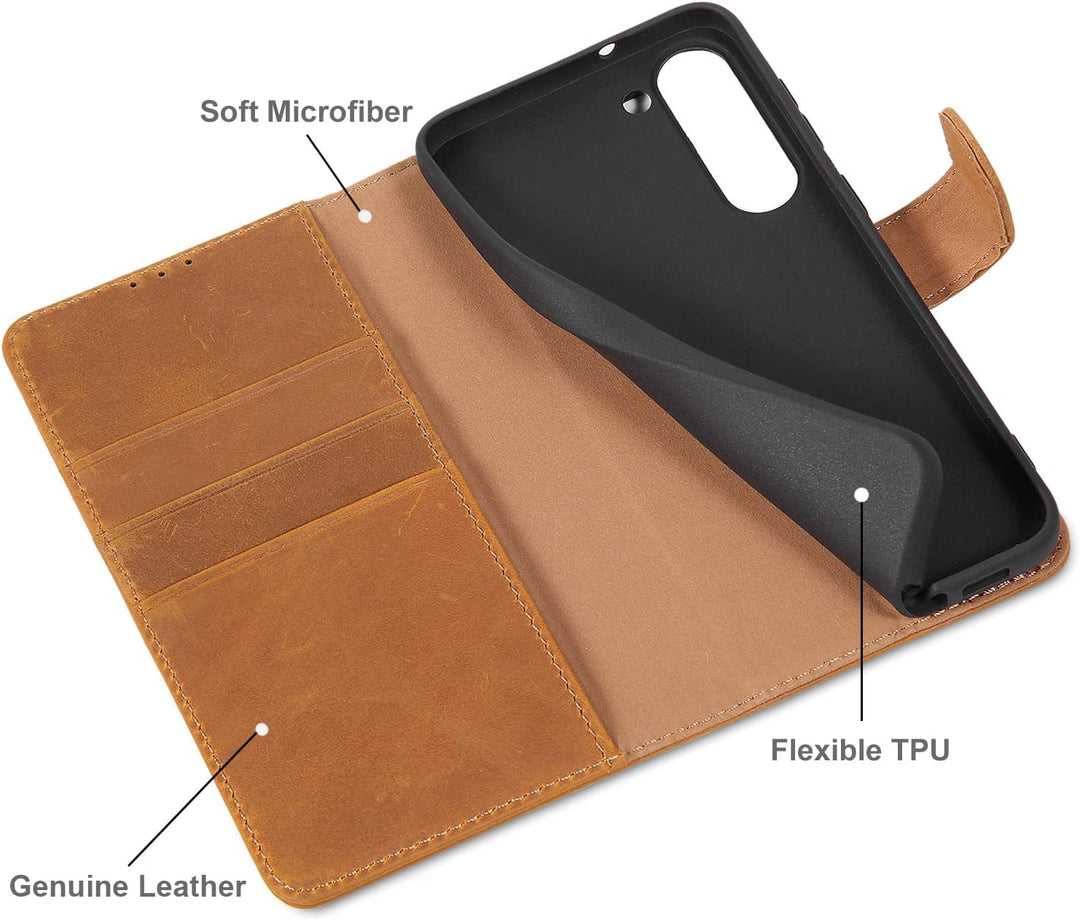 LENSUN Echtleder Hülle für Samsung Galaxy S23 Plus, Handyhülle [Echtes Leder] [Magnetverschluss] [RF