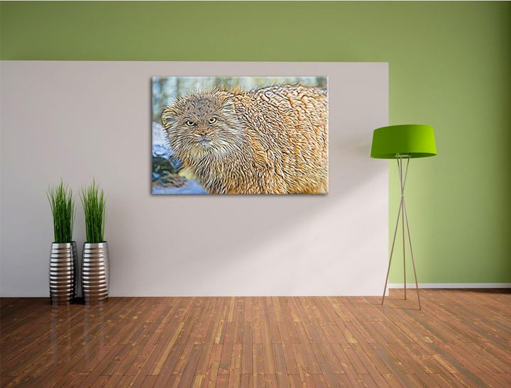 wütende Manul Deluxe Format: 100x70 cm auf Leinwand, XXL riesige Bilder fertig gerahmt mit Keilrahme