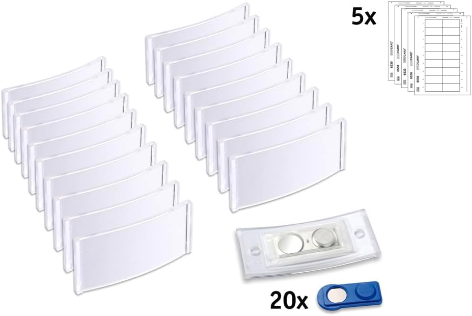 20 Magnet-Namensschilder polar® 30 „color“, inkl. Druckbogen - transluzent klar