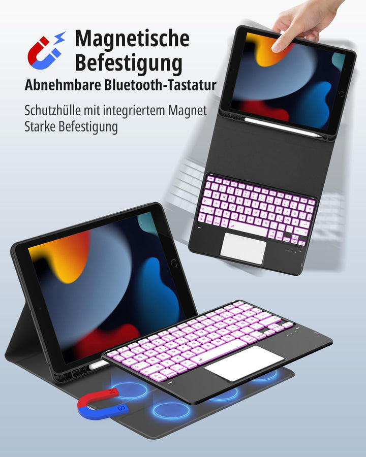 CACOE Hülle Tastatur Kompatibel mit iPad 9. Generation, iPad 10.2 Tastatur mit Touchpad, 7-Farbige B