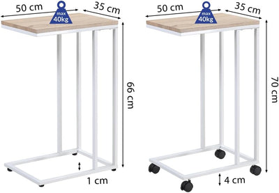 Casaria® Beistelltisch mit Rollen 50x35x70cm C Form Holz Metall 40kg Belastbarkeit Wohnzimmer Schlaf