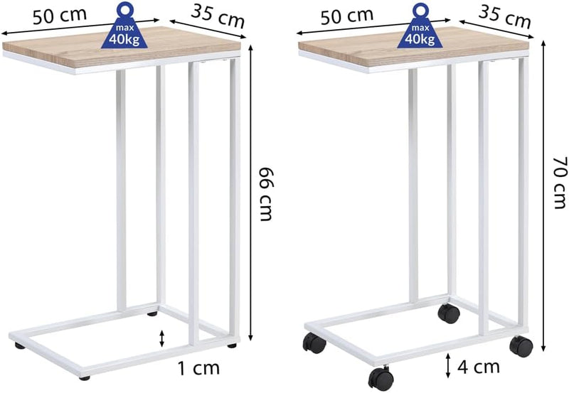 Casaria® Beistelltisch mit Rollen 50x35x70cm C Form Holz Metall 40kg Belastbarkeit Wohnzimmer Schlaf