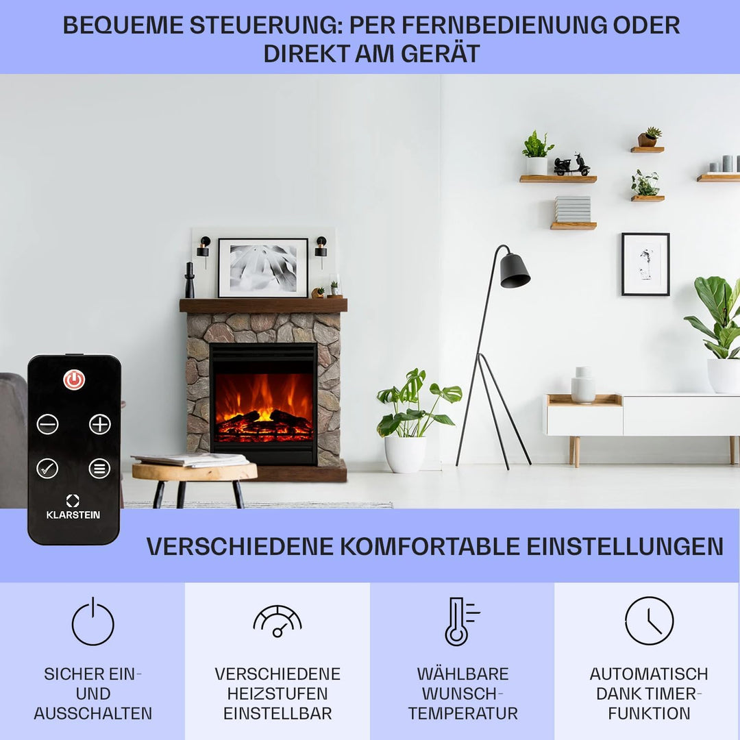 Klarstein Elektrokamin, Elektro Heizungen für Wohnzimmer & Innenräume, Elektrischer Kamin mit LED Fl