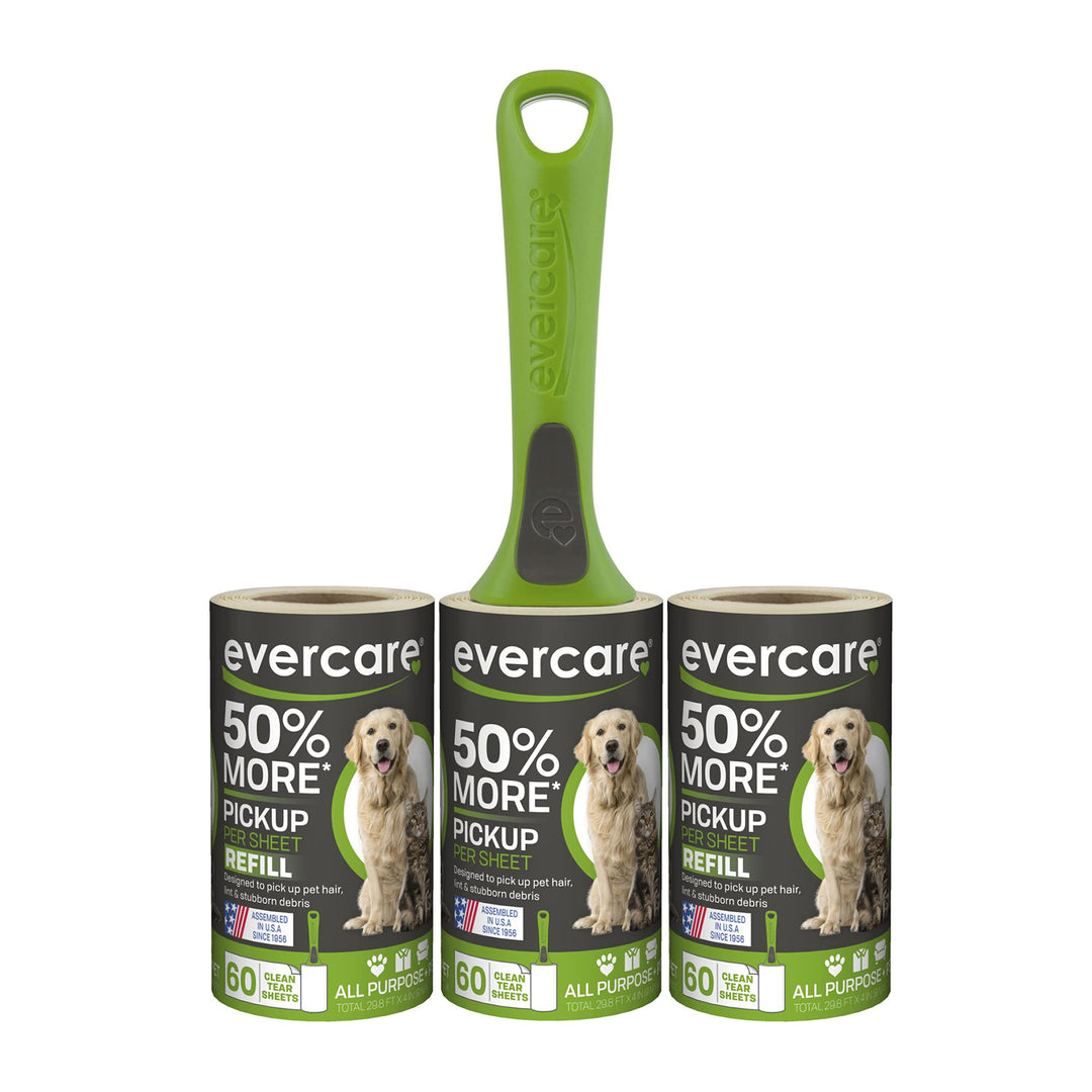 Evercare Pet Extra Sticky Nachfüllbare Fusselrolle Combo Pack mit 2 Nachfüllpackungen 180 Sheets, 18