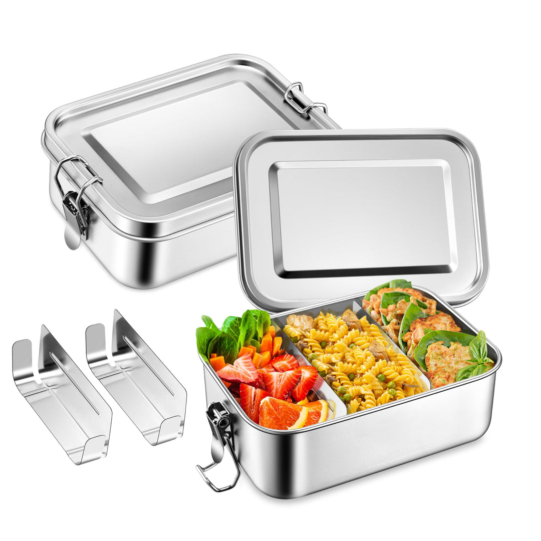 Homikit Brotdose mit Fächern, 2 Stück Edelstahl Bento Box Lunchbox für Kinder & Erwachsene, Lunch Bo