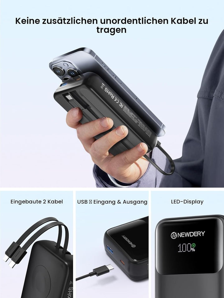NEWDERY Powerbank für Apple Watch & iPhone Ladegerät 20000mAh Drahtloses Ladestation Power Bank, Sch