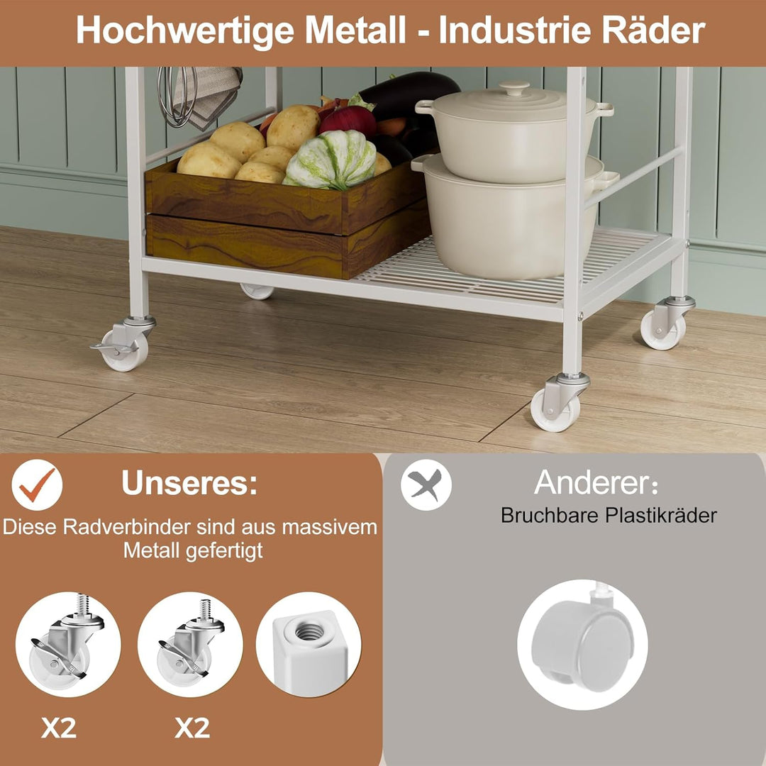 Küchenwagen, Mehrzweck Rollwagen Kuchenrollwagen mitjustierbaren Ablagen, Metallgestell & Industrial
