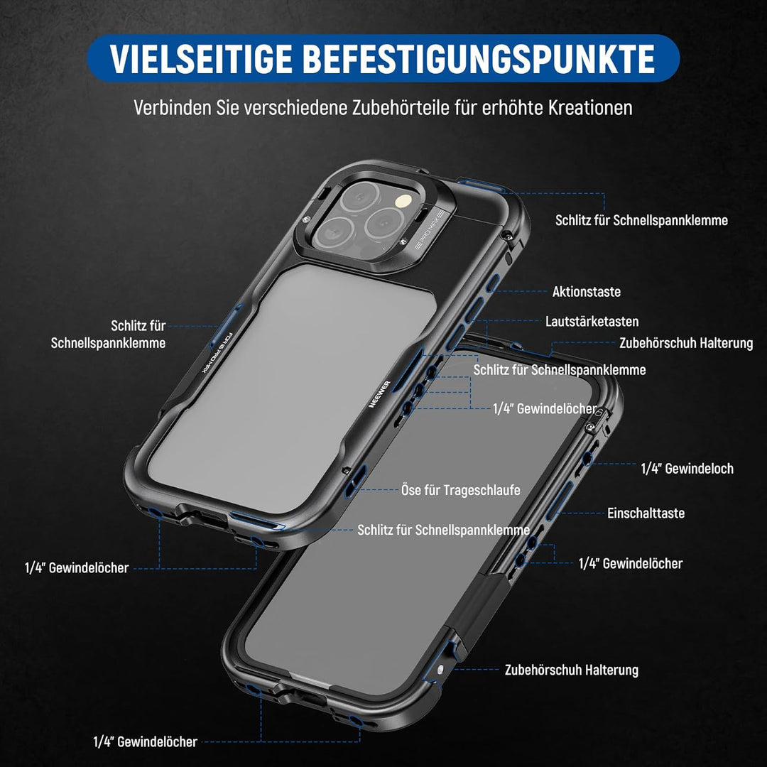 NEEWER 16 Pro Max Käfig Cage Schnellverschluss Video Rig Stabilisator kompatibel mit iPhone 16 Pro M