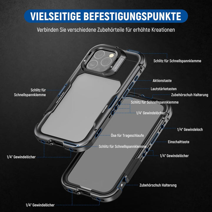 NEEWER 16 Pro Max Käfig Cage Schnellverschluss Video Rig Stabilisator kompatibel mit iPhone 16 Pro M