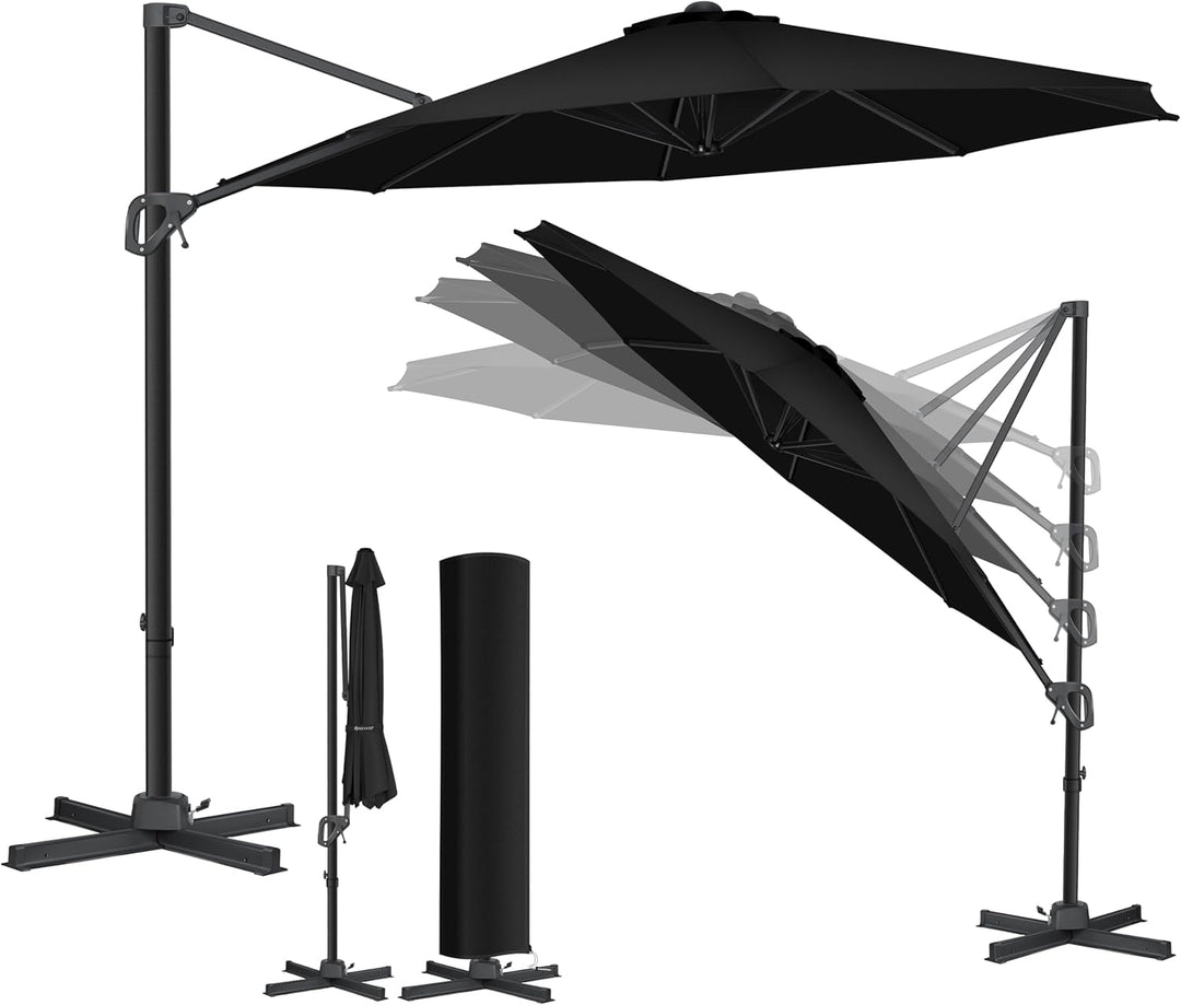 KESSER® Sonnenschirm Ampelschirm SUN Rund XL Ø330 cm Inkl. Abdeckung + Windsicherung 7-Fach Verstell