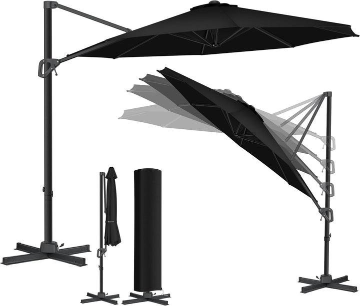 KESSER® Sonnenschirm Ampelschirm SUN Rund XL Ø330 cm Inkl. Abdeckung + Windsicherung 7-Fach Verstell