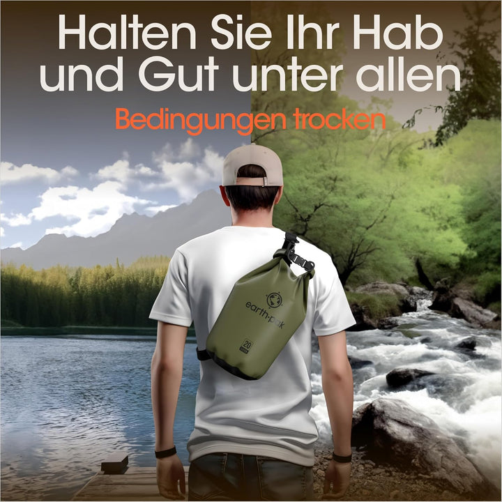 Earth Pak – Wasserdichter Packsack mit Schultergurt und wasserfester Handyhülle – Ideale Rolltop Tas