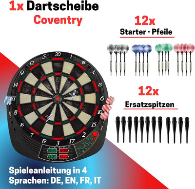 Best Sporting Dartscheibe elektronisch Coventry | Dartautomat mit 12 Dartpfeilen, Ersatzspitzen und