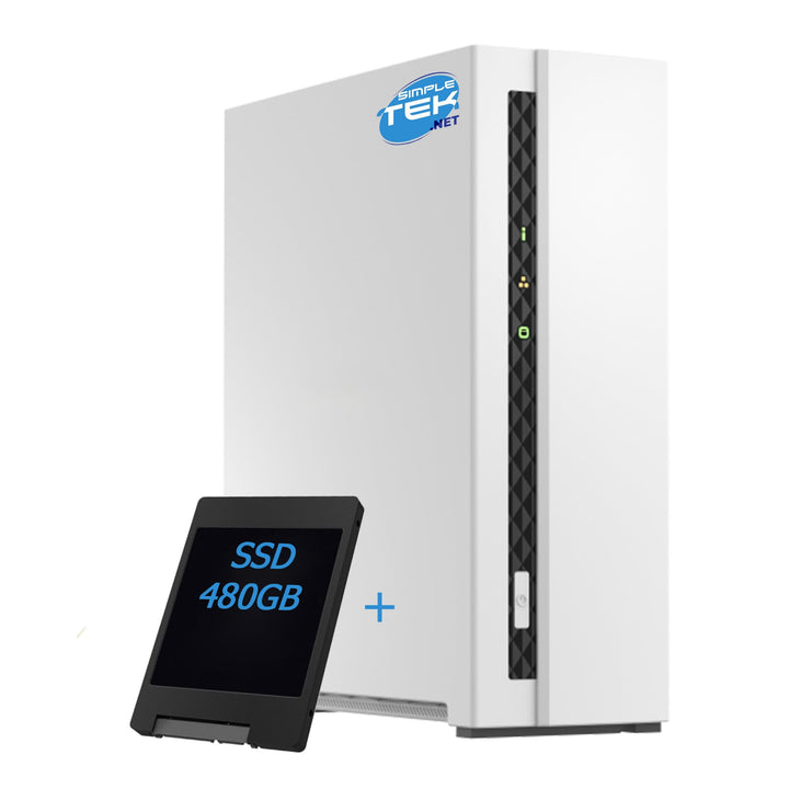 SIMPLETEK - NAS Heimnetzwerkspeicher mit 2 GB RAM, 1-Bay mit 480 GB SSD vorinstalliert, USB, Gigabit