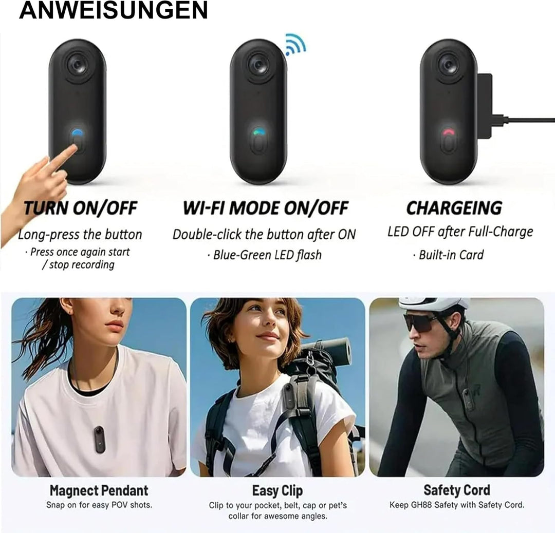 Zeerkeer Mini Thumb Action Kamera 120° Weitwinkelobjektiv 1080P Mini-Körperkamera mit magnetischem T
