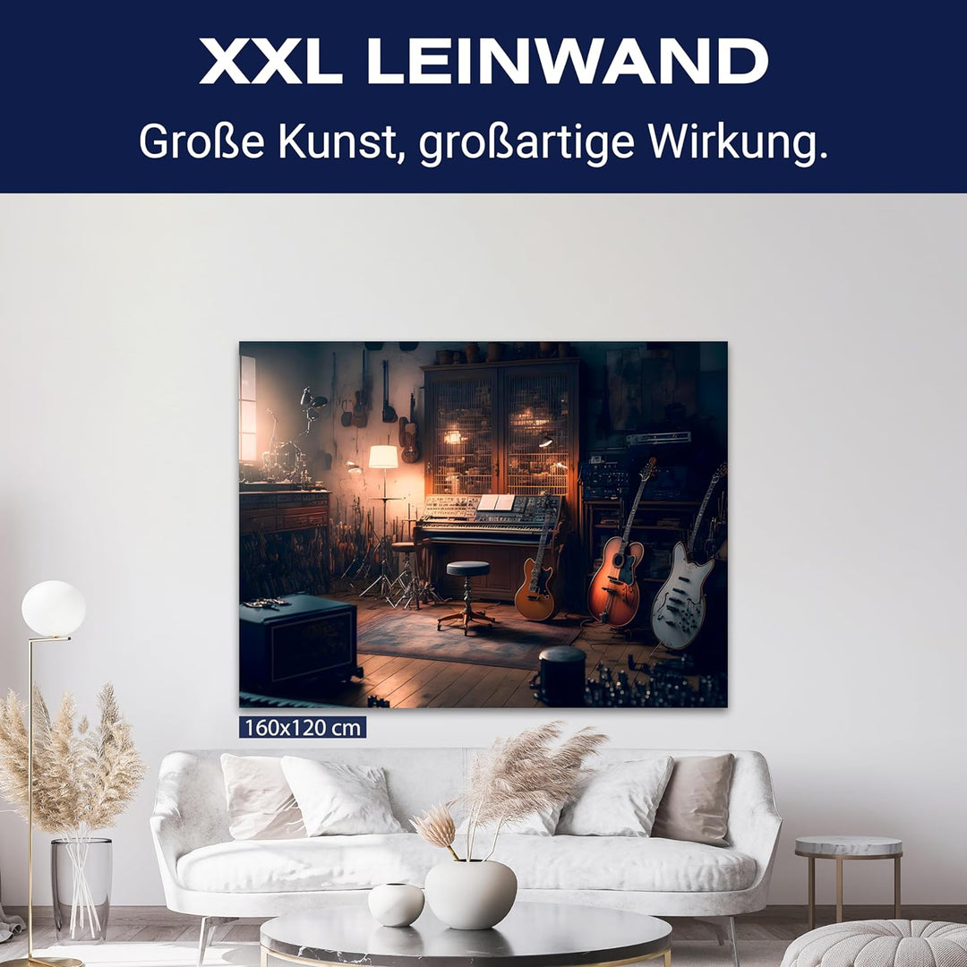 wandmotiv24 Leinwandbild Musikraum, 60x45cm, Querformat, Gitarre, Klavier, Deko, Bilder auf Leinwand