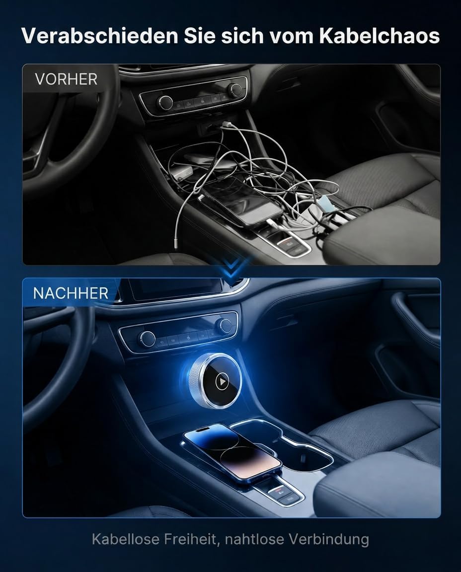2026 Carplay Wireless Adapter, 2 in 1 Car Play &amp; Android Auto Adapter Kabelgebundenes CarPlay Kabell