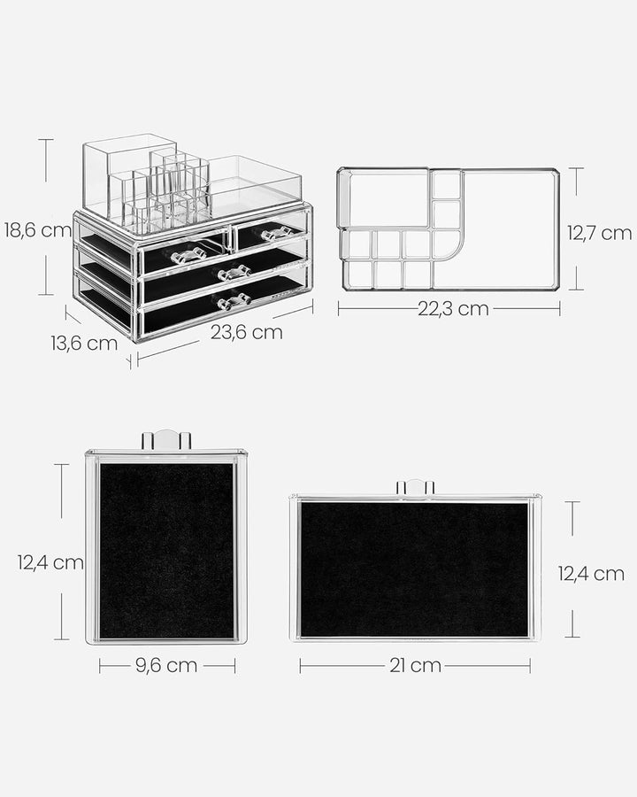 SONGMICS Make-up Organizer, Kosmetik-Organizer mit 4 Schubladen und 11 Fächern in unterschiedlichen