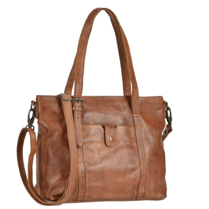 Bear Design Damen Tasche Ledertasche Shopper Schultertasche Handtasche Leder Cognac 34x27cm Cow Lava