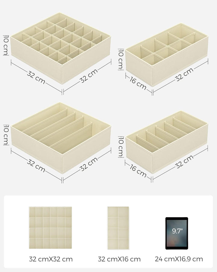 SONGMICS Unterwäsche-Organizer 4er Set, Schubladen-Organizer, faltbar, Ordnungssystem Kleiderschrank