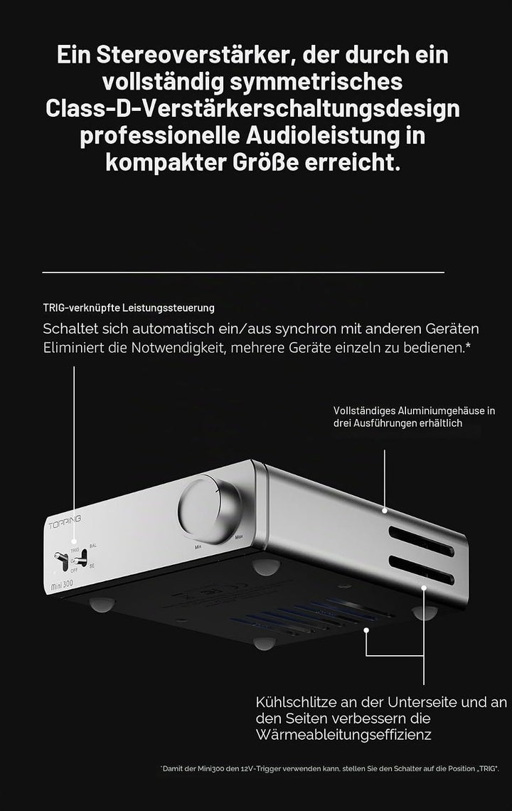 Topping Mini 300 Kompakter Desktop-Leistungsverstärker – Vollständig Symmetrischer Class-D-Verstärke