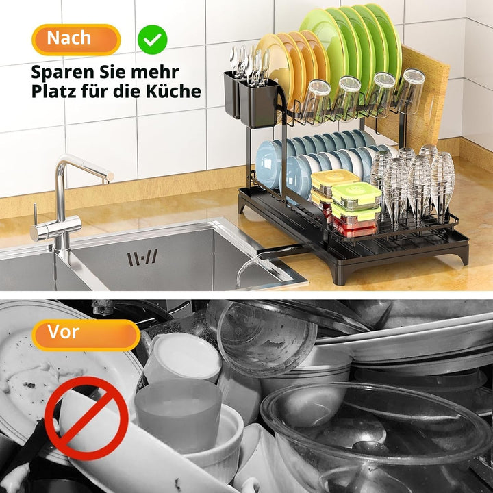 Yexati Abtropfgestell mit grossem Fassungsvermögen, 2-stöckig, Abtropfhalter mit Abtropfschale, rost